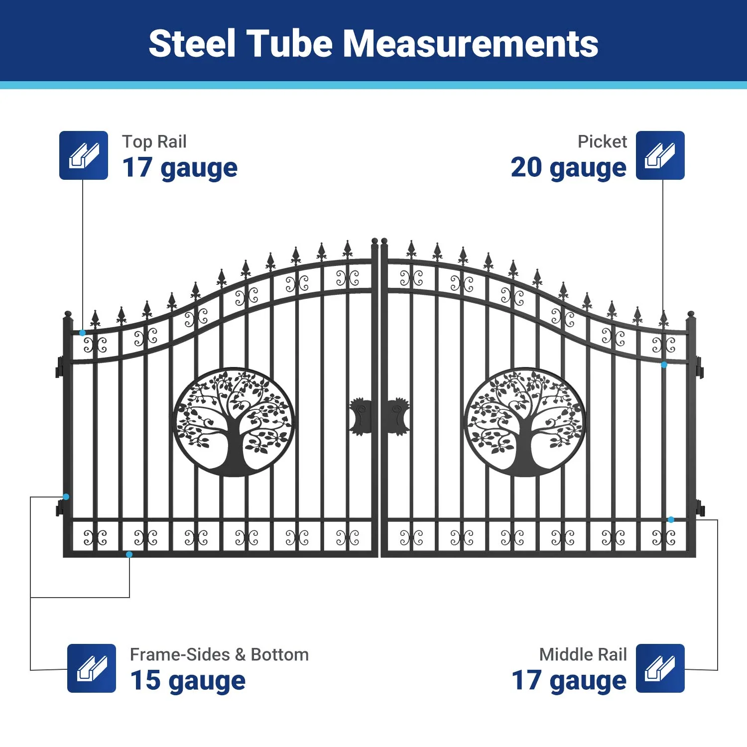 14x8 ft Steel Dual Swing Driveway Gate - Image 18