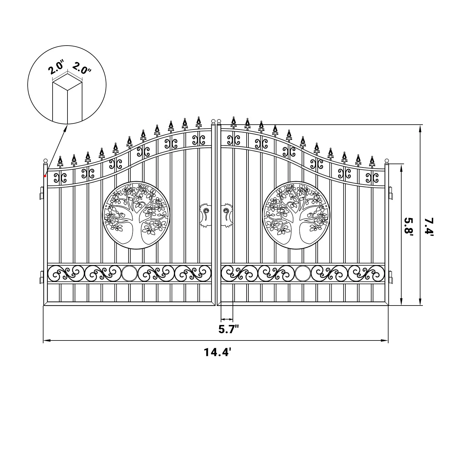 14x8 ft Steel Dual Swing Driveway Gate - Image 3
