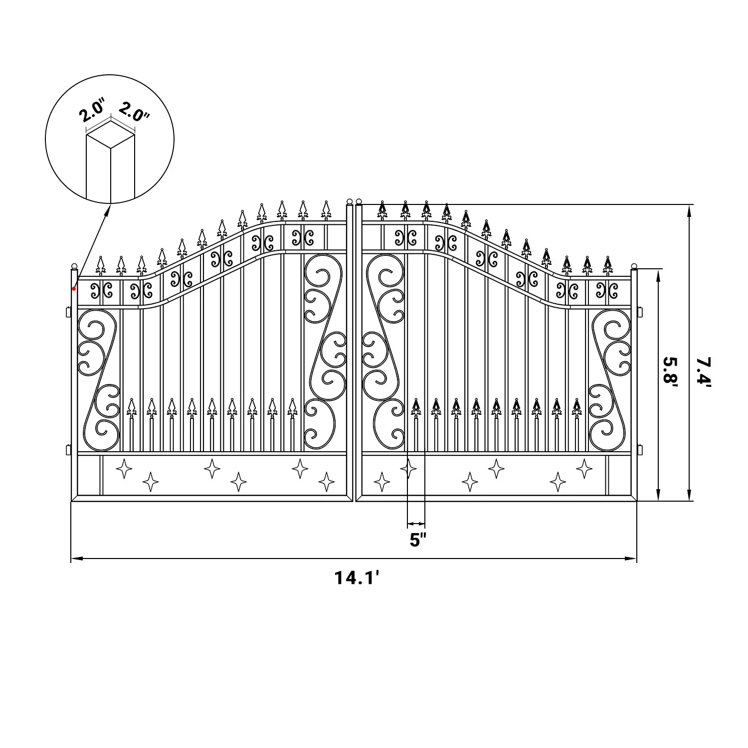 14x8 ft Steel Dual Swing Driveway Gate - Image 5