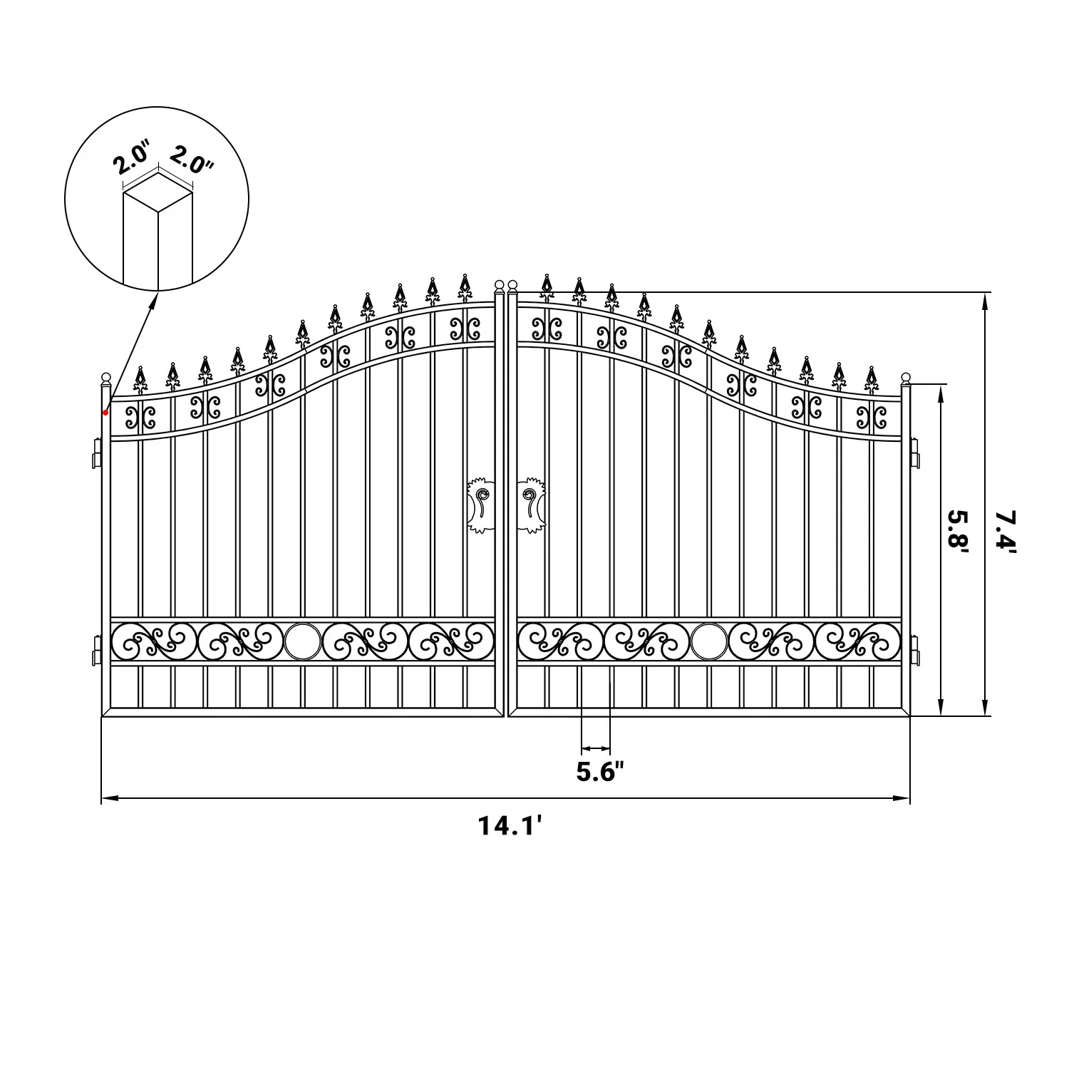 14x8 ft Steel Dual Swing Driveway Gate - Image 6
