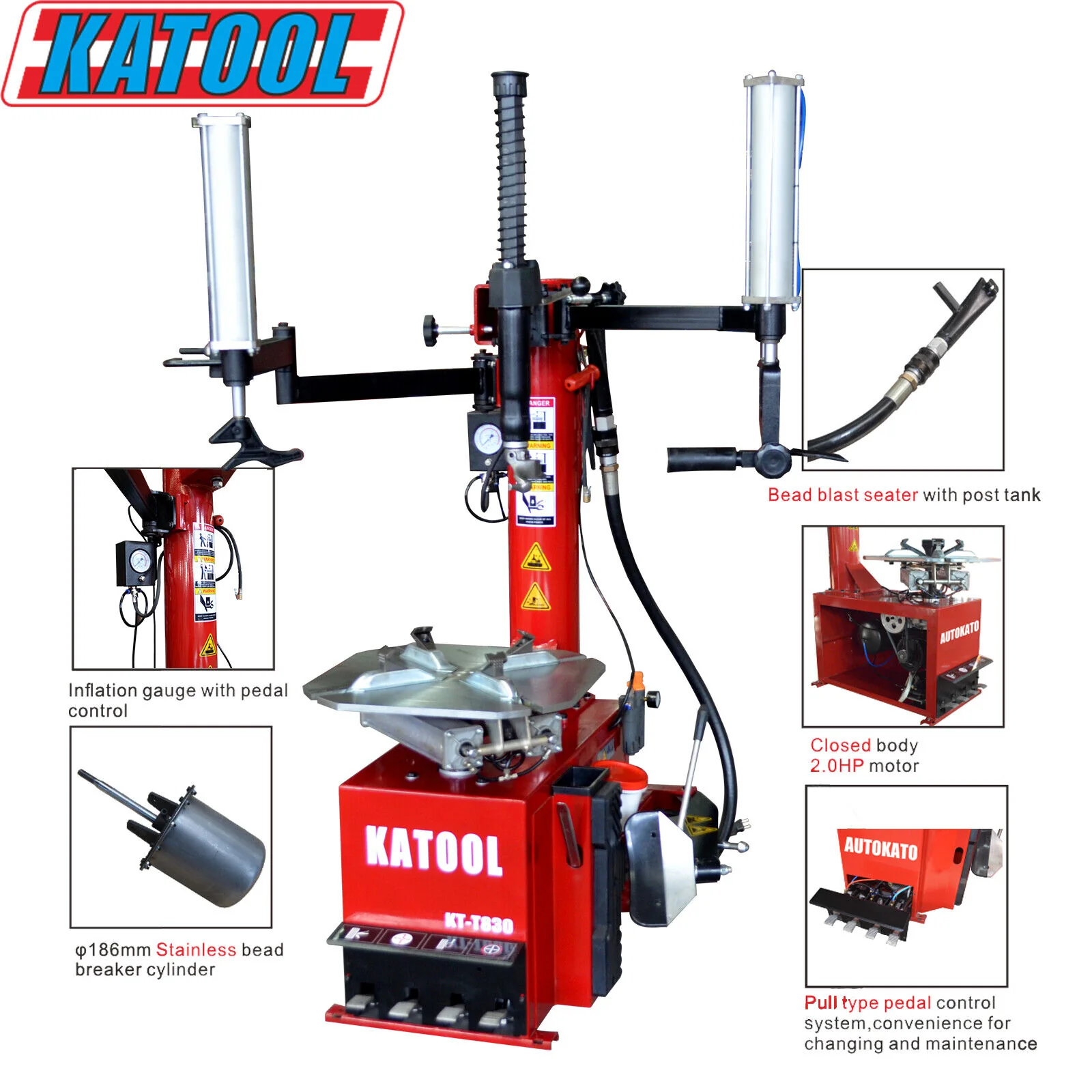 Katool KT-T830 Tire Changer w/ Bead Blaster, Max 24" Rim Clamping - Image 4