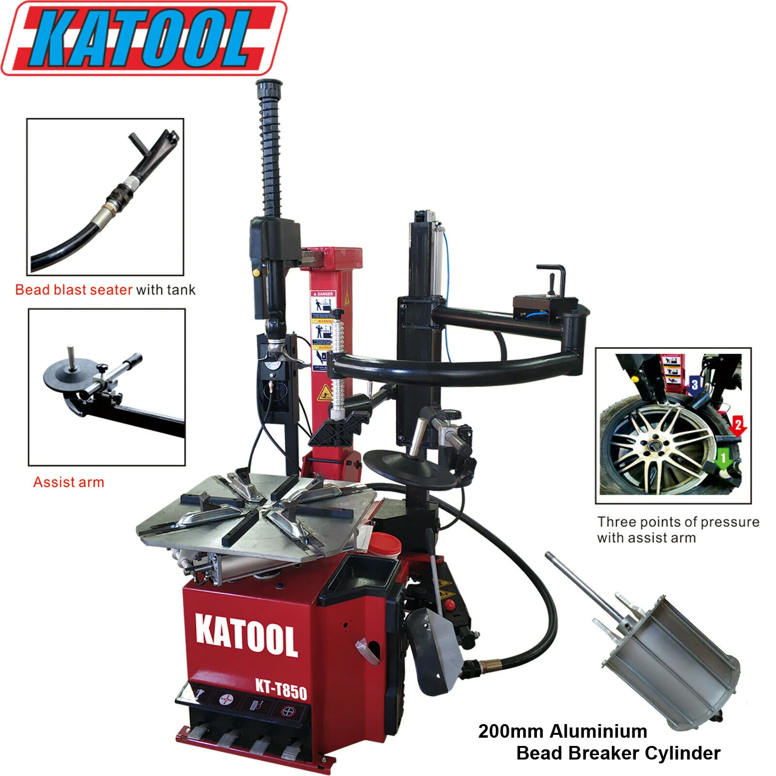 Katool KT-T850 Tilt Back Tire Changer w/ Bead Blaster, Max 28" Rim Clamping - Image 3
