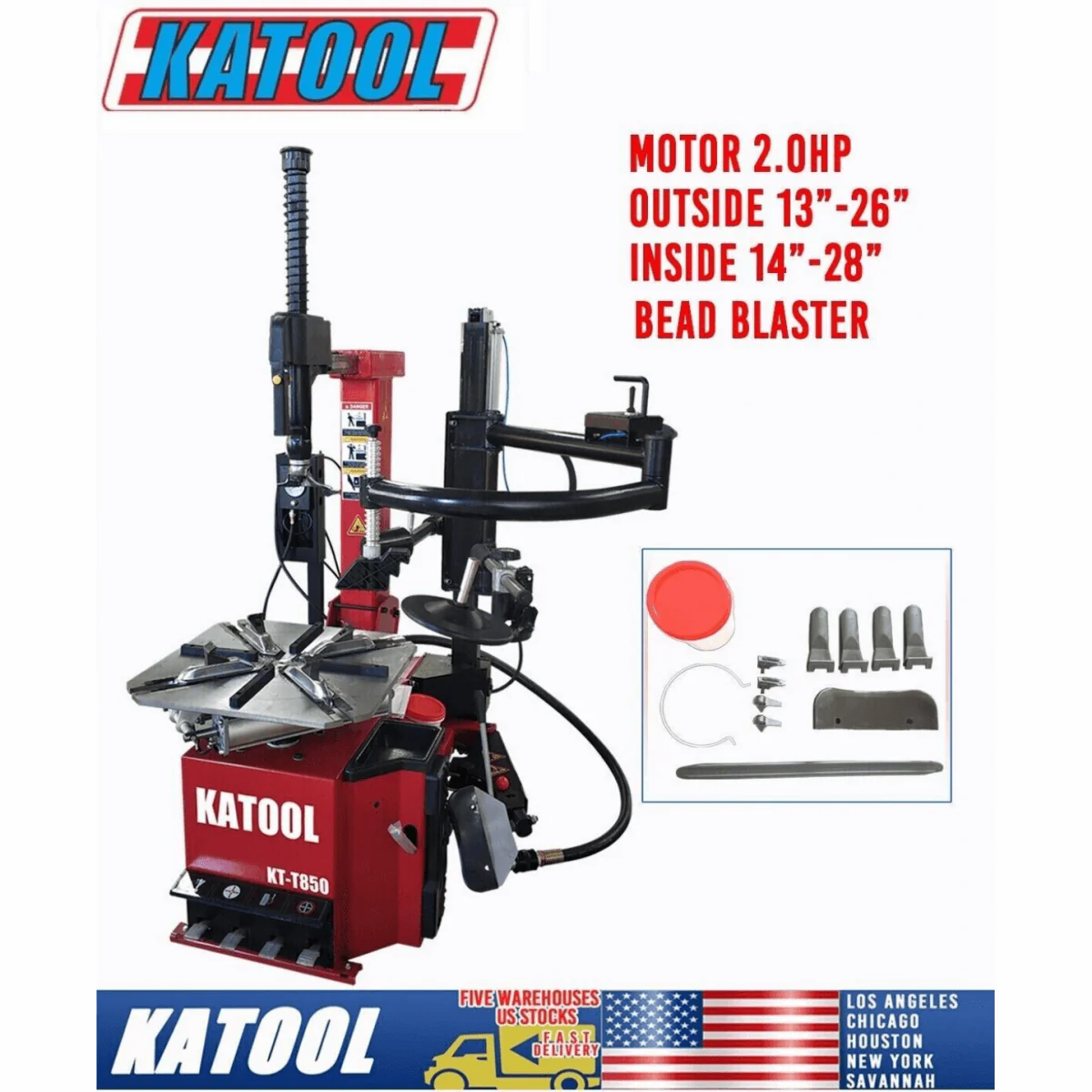 Katool KT-T850 Tilt Back Tire Changer w/ Bead Blaster, Max 28" Rim Clamping - Image 5