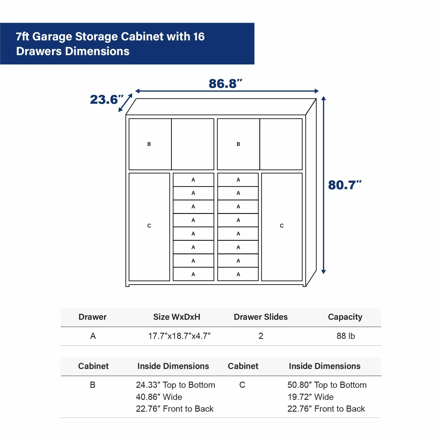 7ft Garage Storage Cabinet with 16 Drawers - Image 3