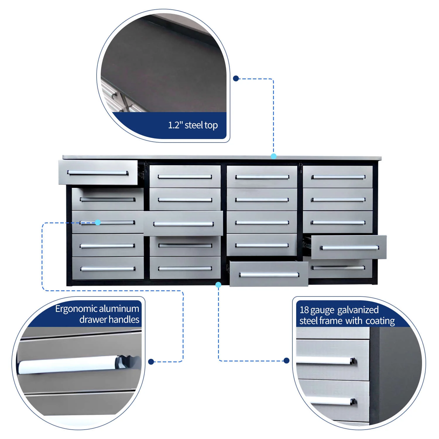 7ft Heavy Duty Garage Workbench Cabinet with 20 Drawers - Image 4