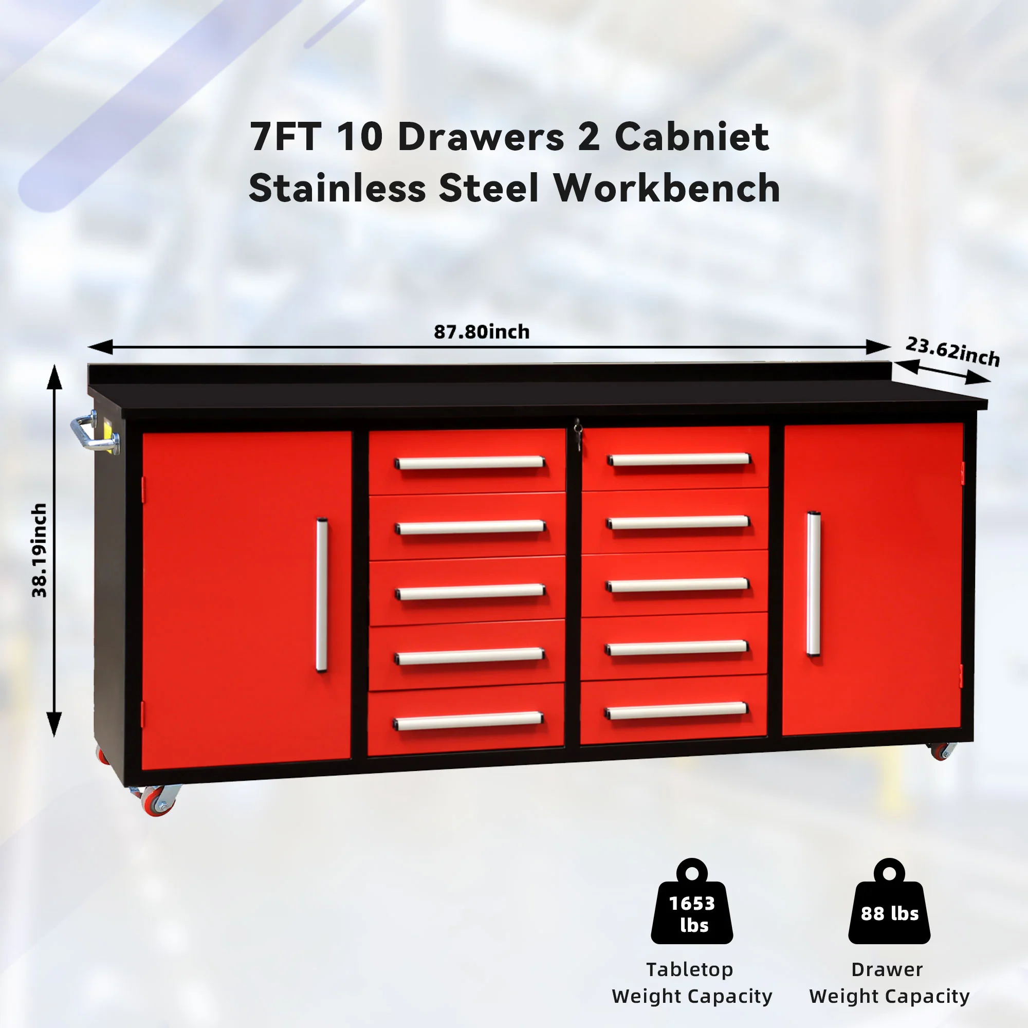 7ft Heavy Duty Workbench with 10 Drawers & 2 Cabinets - Image 28