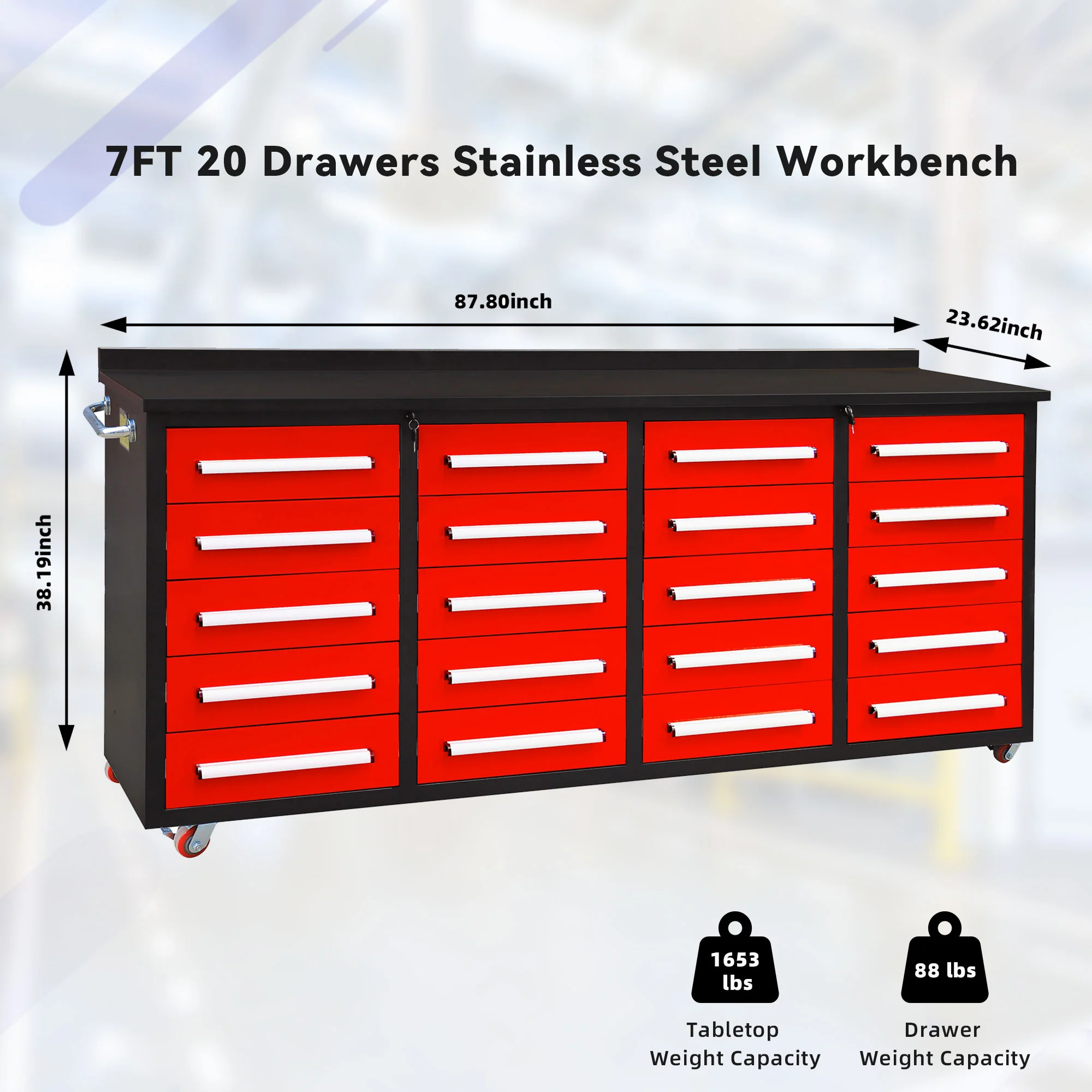 7ft Heavy Duty Garage Workbench Cabinet with 20 Drawers - Image 25