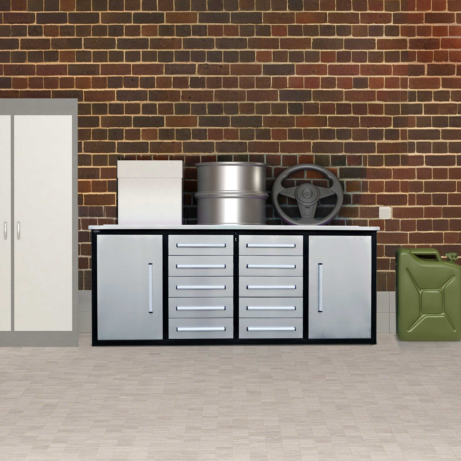 7ft Heavy Duty Workbench with 10 Drawers & 2 Cabinets - Image 12