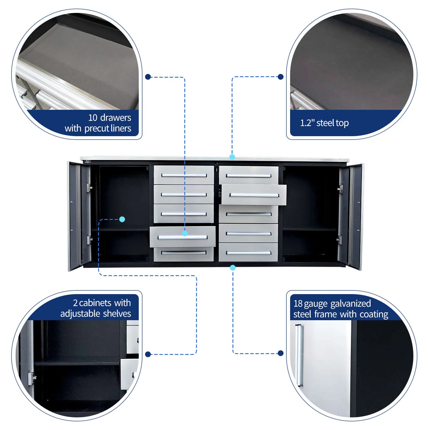 7ft Heavy Duty Workbench with 10 Drawers & 2 Cabinets - Image 5