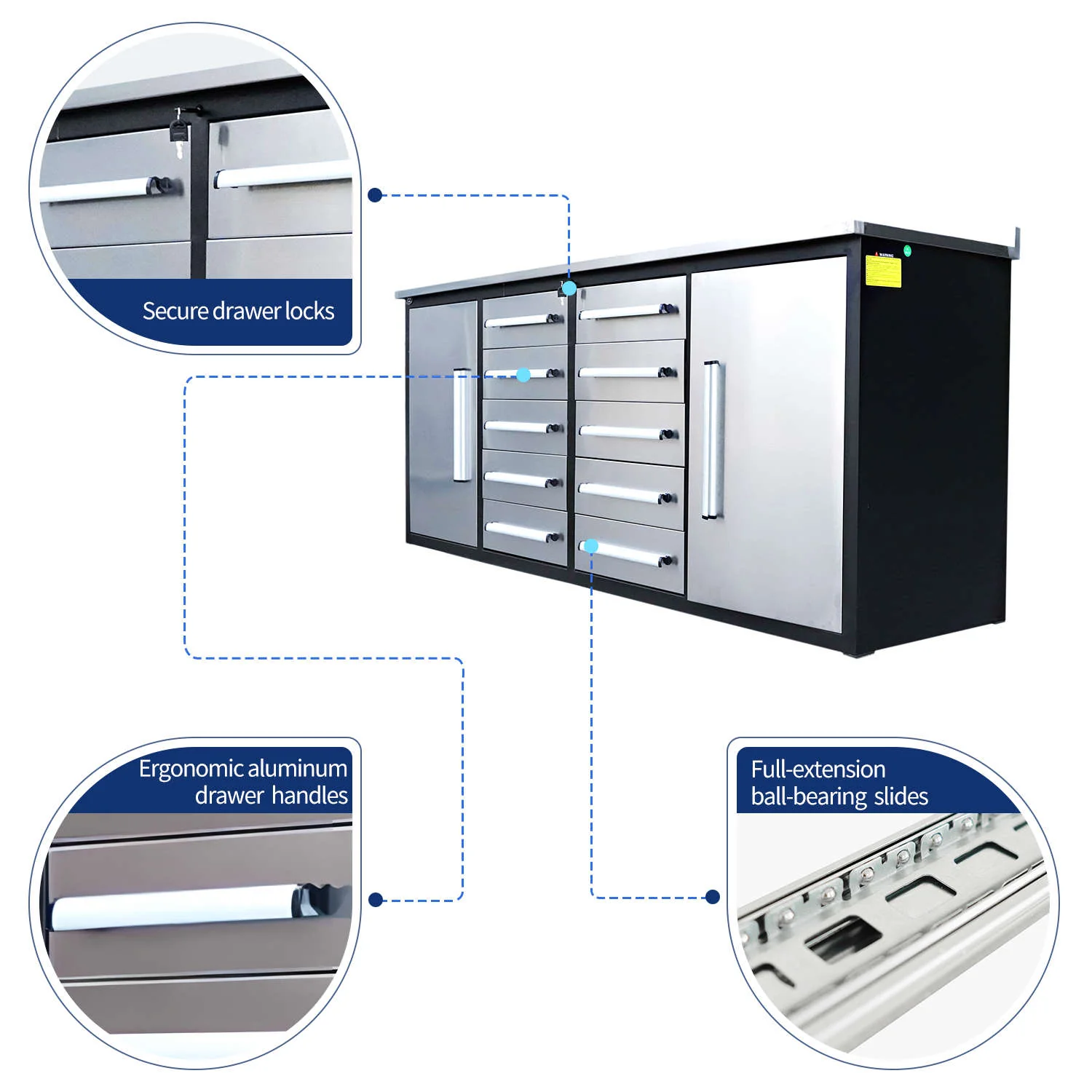 7ft Heavy Duty Workbench with 10 Drawers & 2 Cabinets - Image 6