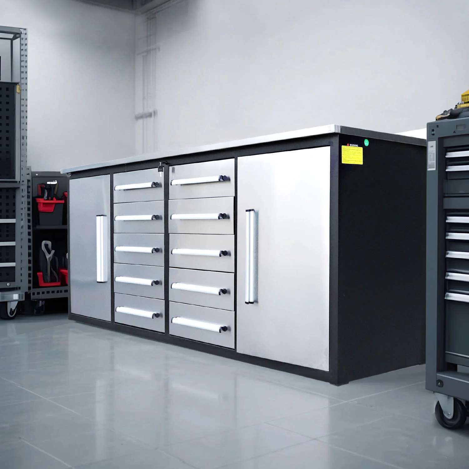 7ft Heavy Duty Workbench with 10 Drawers & 2 Cabinets - Image 9