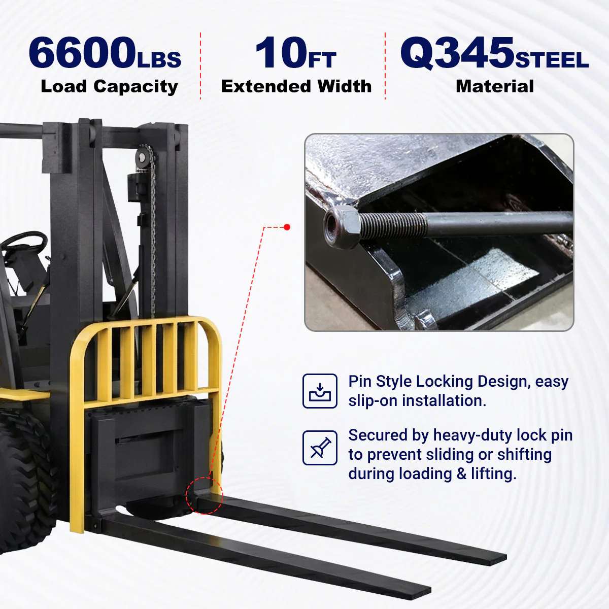 Greatbear 10ft Forklift Extensions 6” Wide Forks, 6600lbs Capacity (Pair) - Image 5
