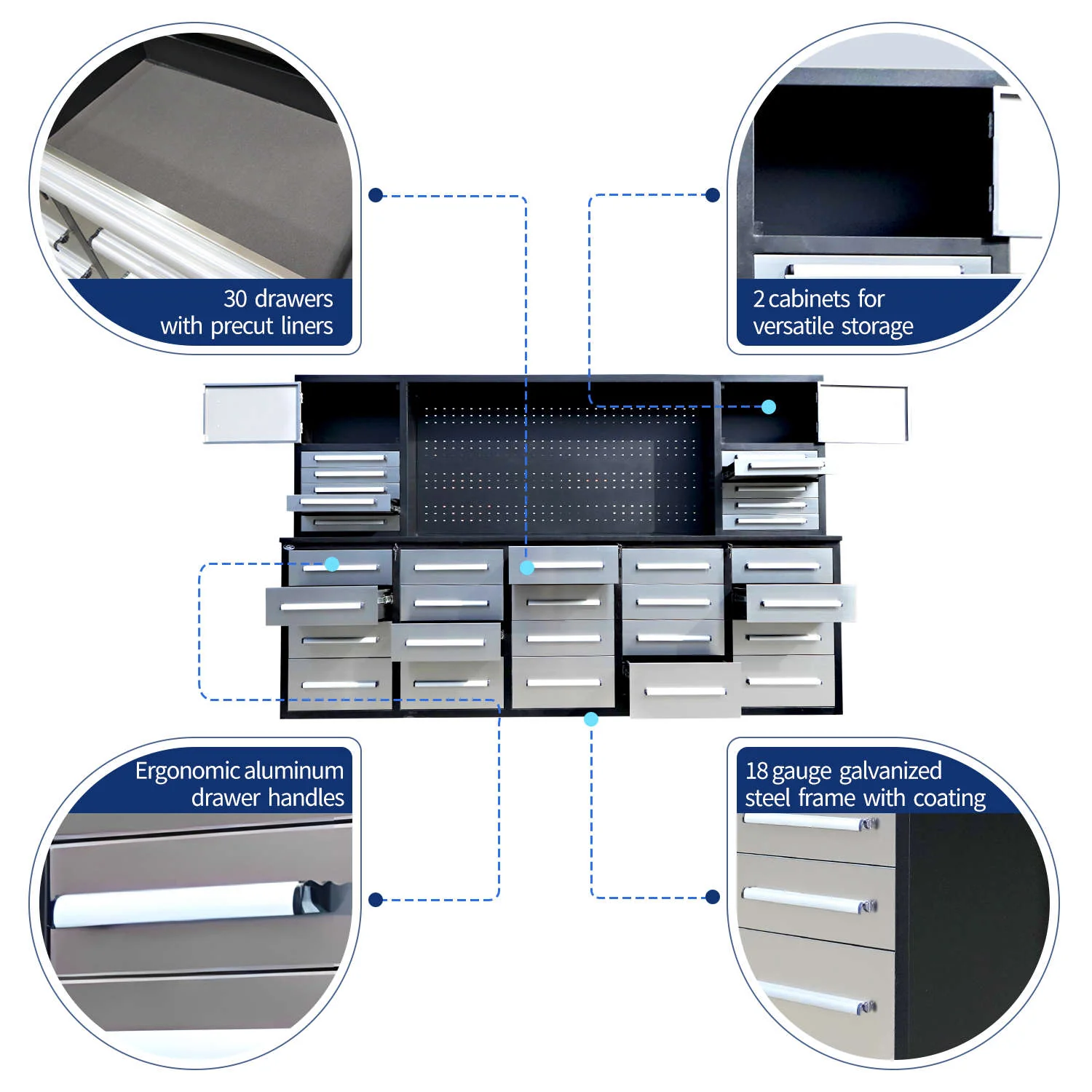 10ft Workbench Cabinet(30 Drawers, 2 Cabinets & 1 Pegboard) - Image 3