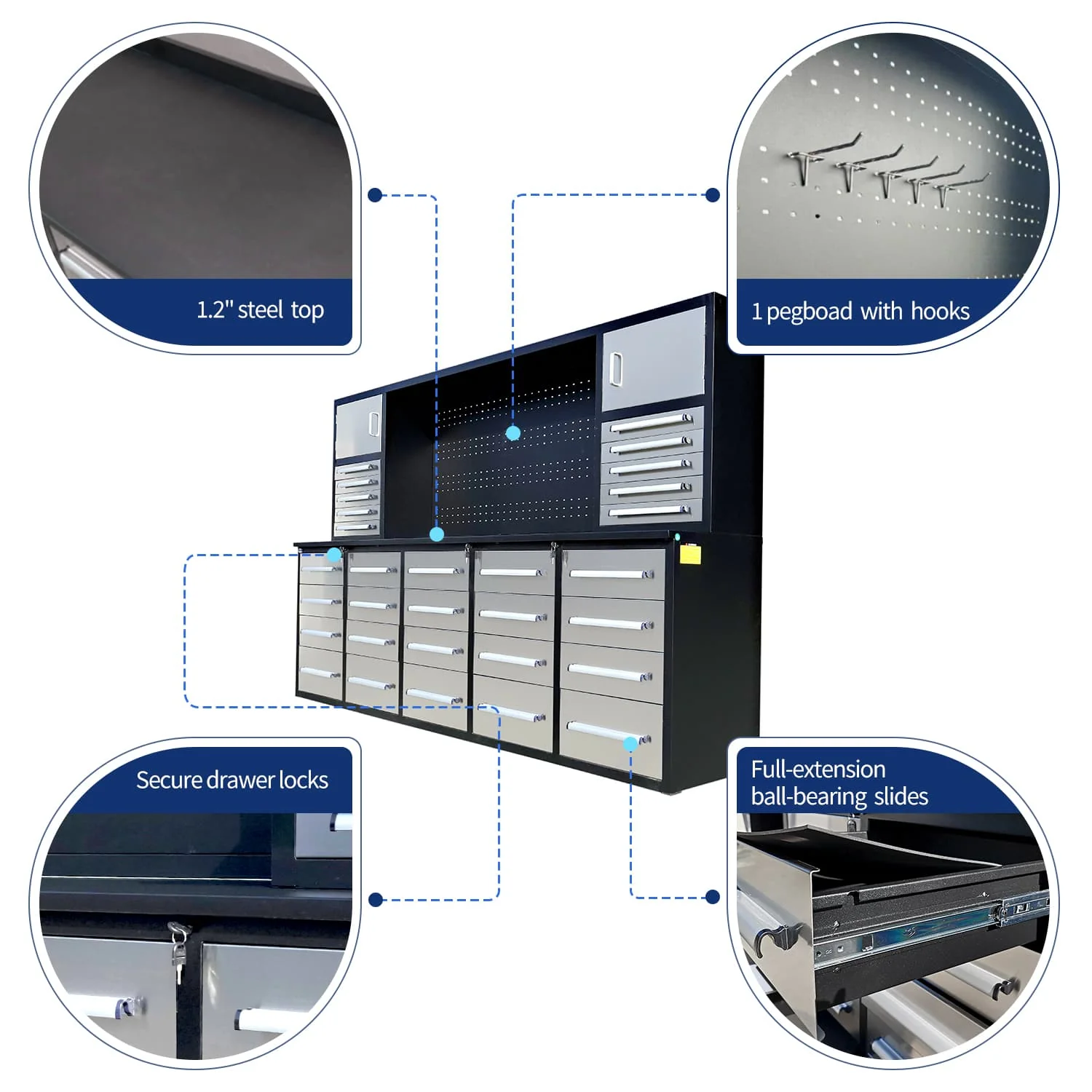 10ft Workbench Cabinet(30 Drawers, 2 Cabinets & 1 Pegboard) - Image 4