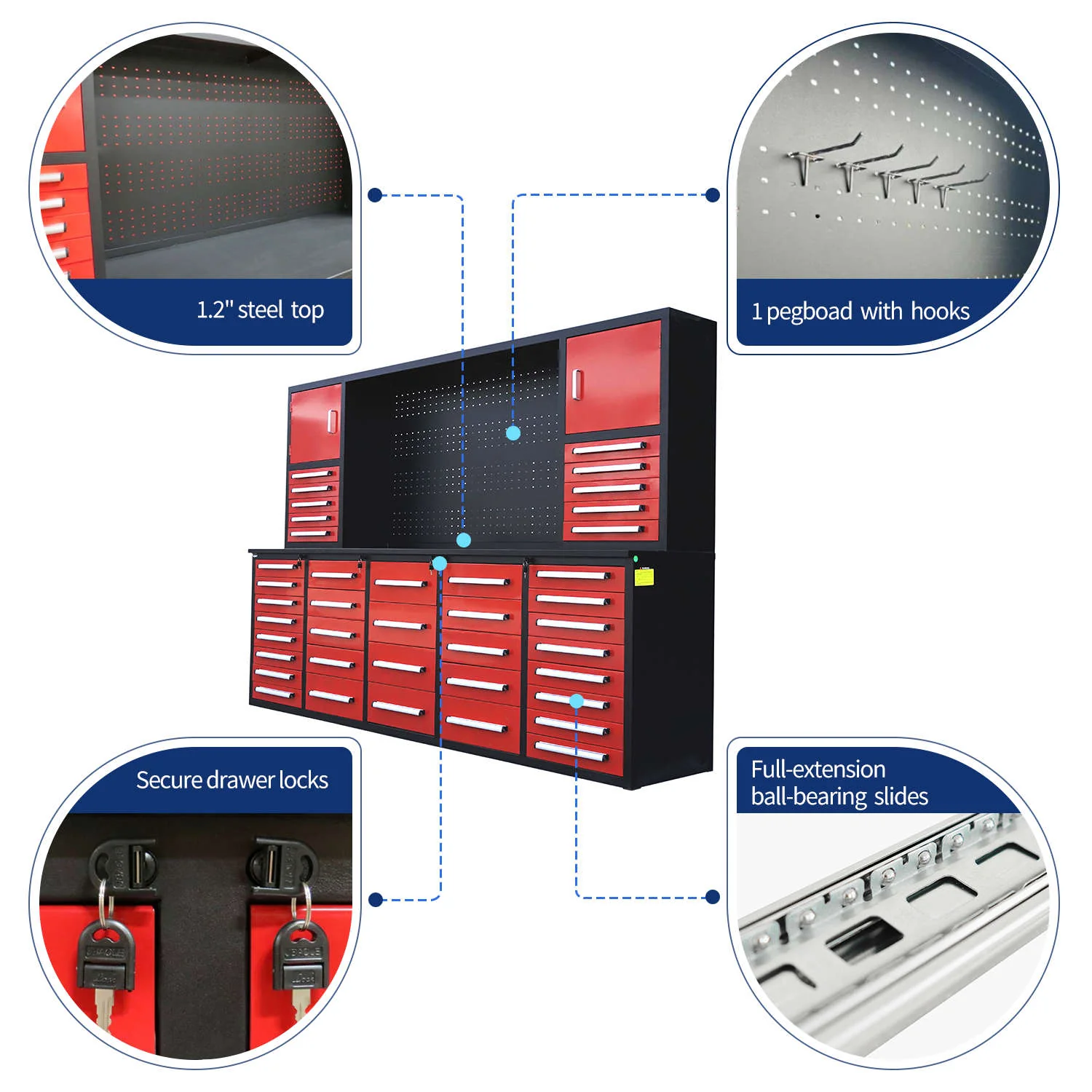 10ft Workbench Cabinet(40 Drawers, 2 Cabinets & 1 Pegboard) - Image 6