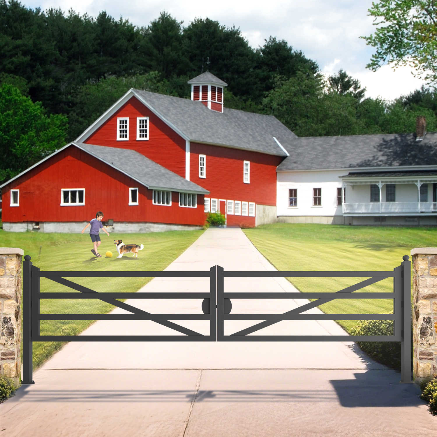 20 ft Farm Driveway Gate with Diagonal Tubes, Dual Swing - Image 8