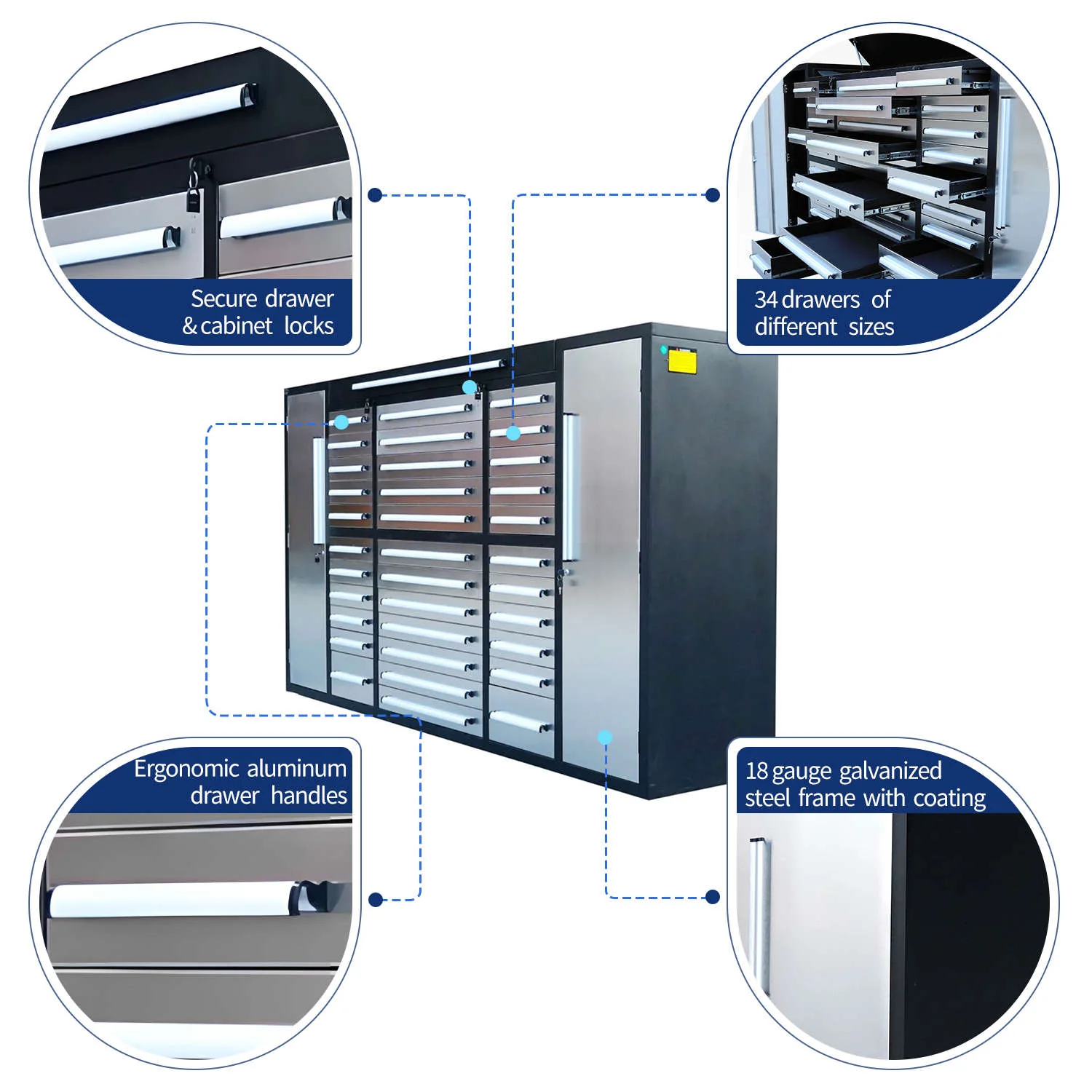 9 ft Garage Storage Cabinet with 34 Drawers & 2 Cabinets - Image 3