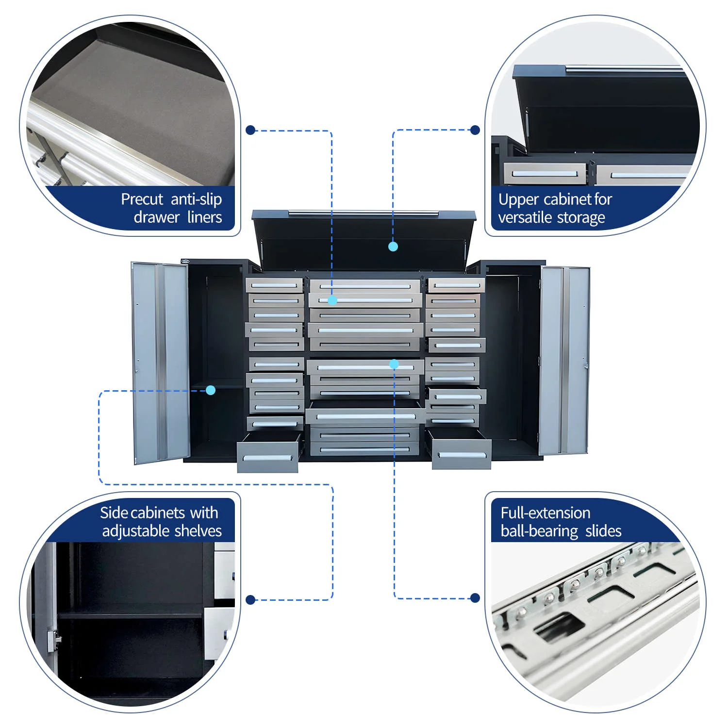 9 ft Garage Storage Cabinet with 34 Drawers & 2 Cabinets - Image 4