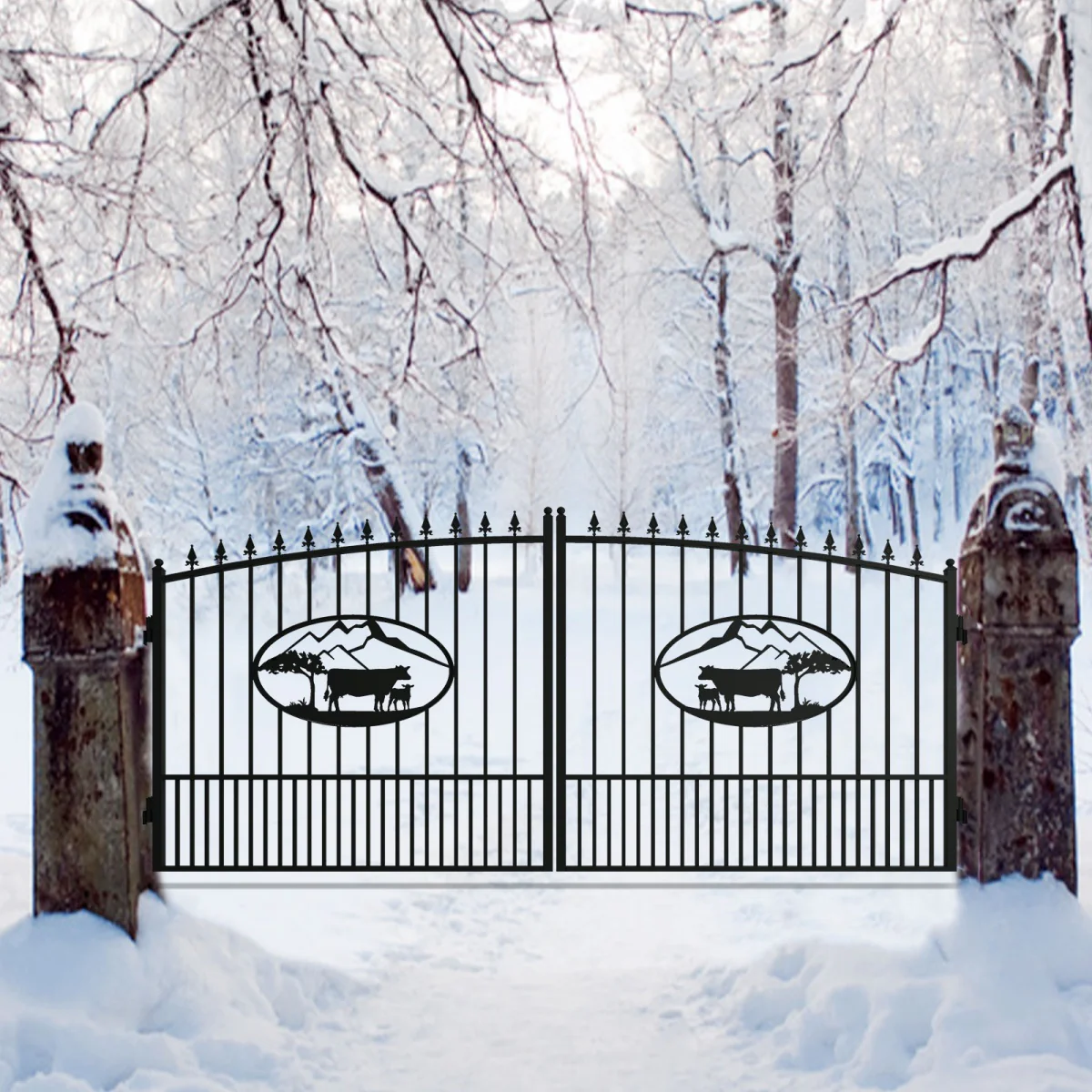 14x8 ft Steel Dual Swing Driveway Gate - Image 12