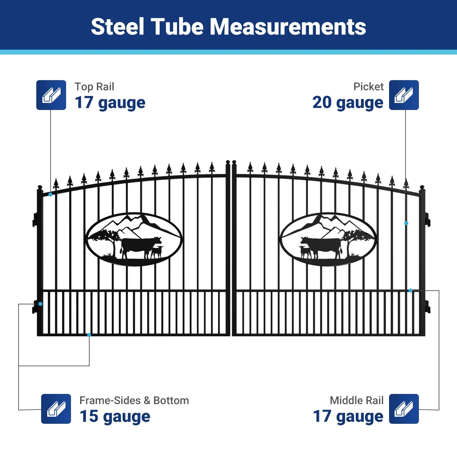 14x8 ft Steel Dual Swing Driveway Gate - Image 17