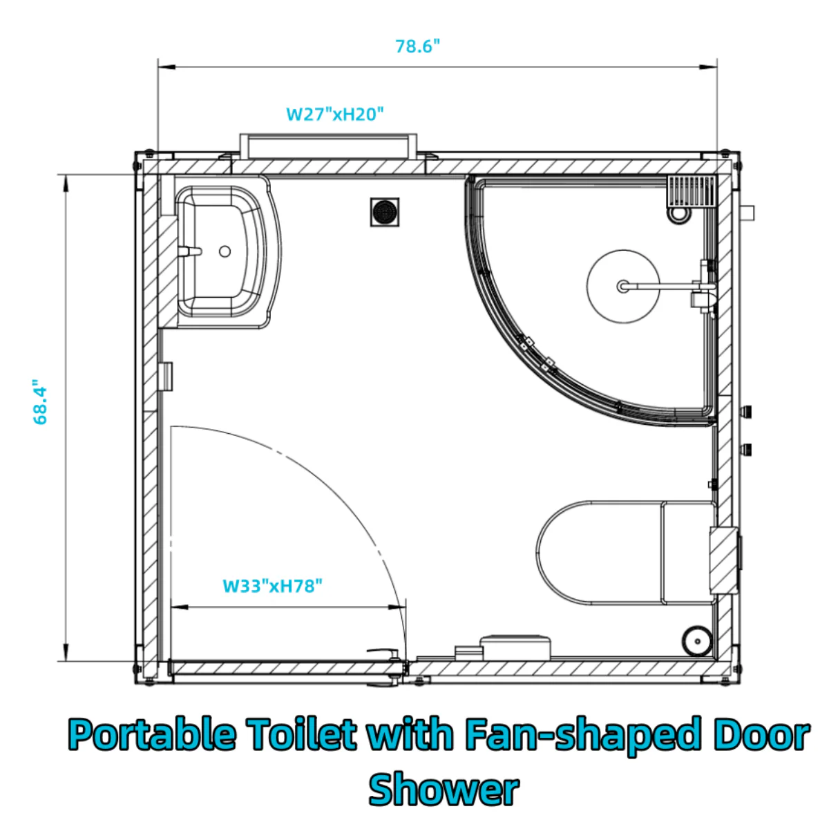 Portable Toilet with Fan-shaped Door Shower - Image 11