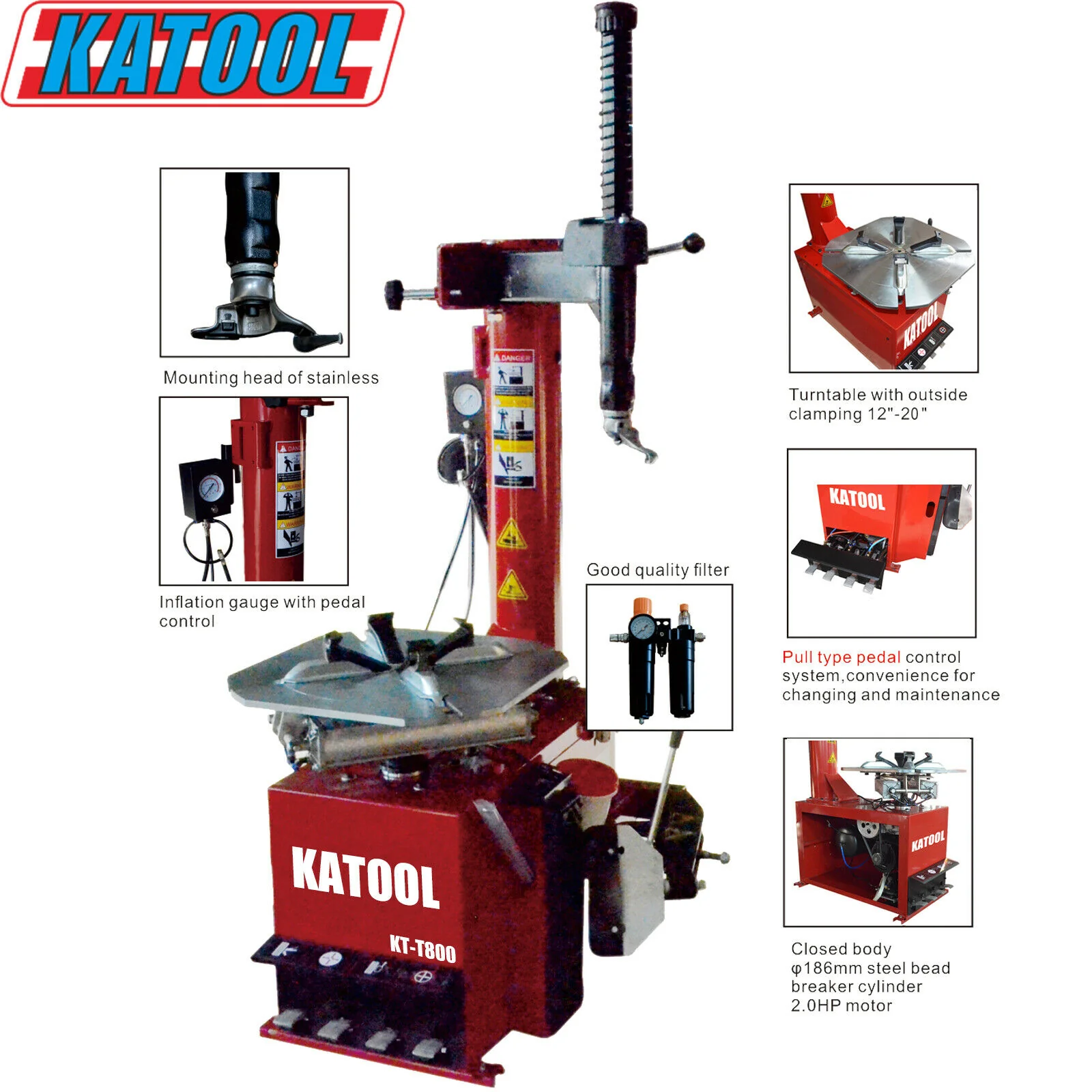 Katool KT-T800 Swing Arm Tire Changer, Max 24" Rim Clamping - Image 4