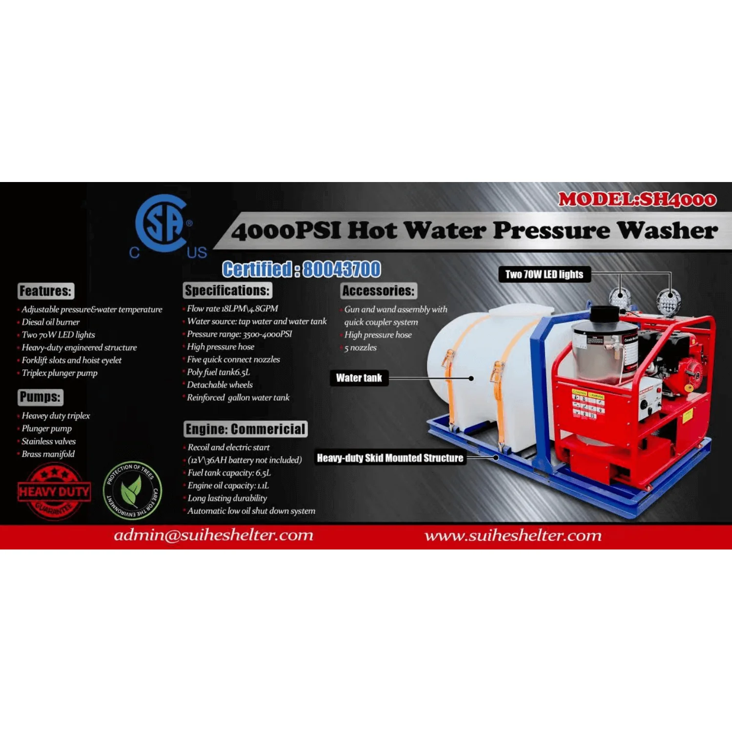 4000 PSI Commercial Hot Water Pressure Washer with Water Tank - Image 5