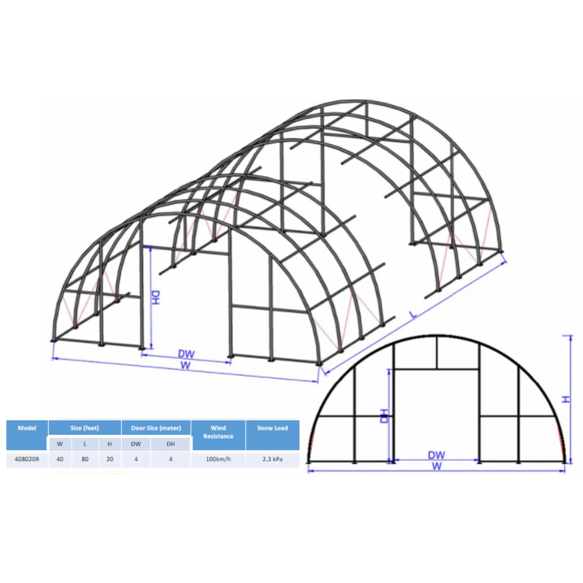 W40'xL80'xH20' Single Truss Arch Storage Shelter - Image 25