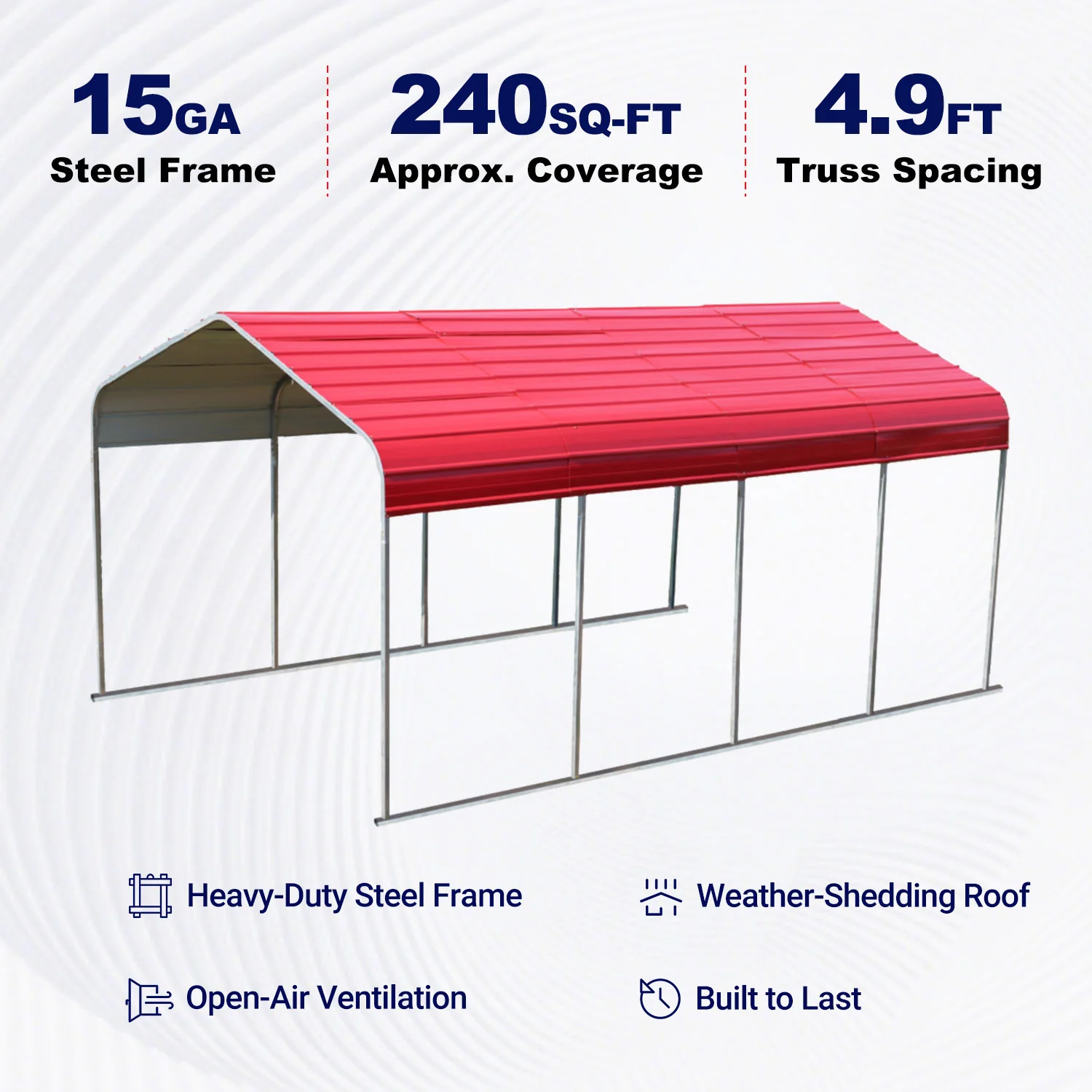 Classic Steel Carport W12' x L20' - Image 3