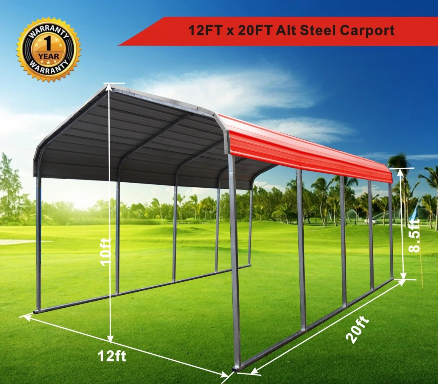Classic Steel Carport W12' x L20' - Image 7