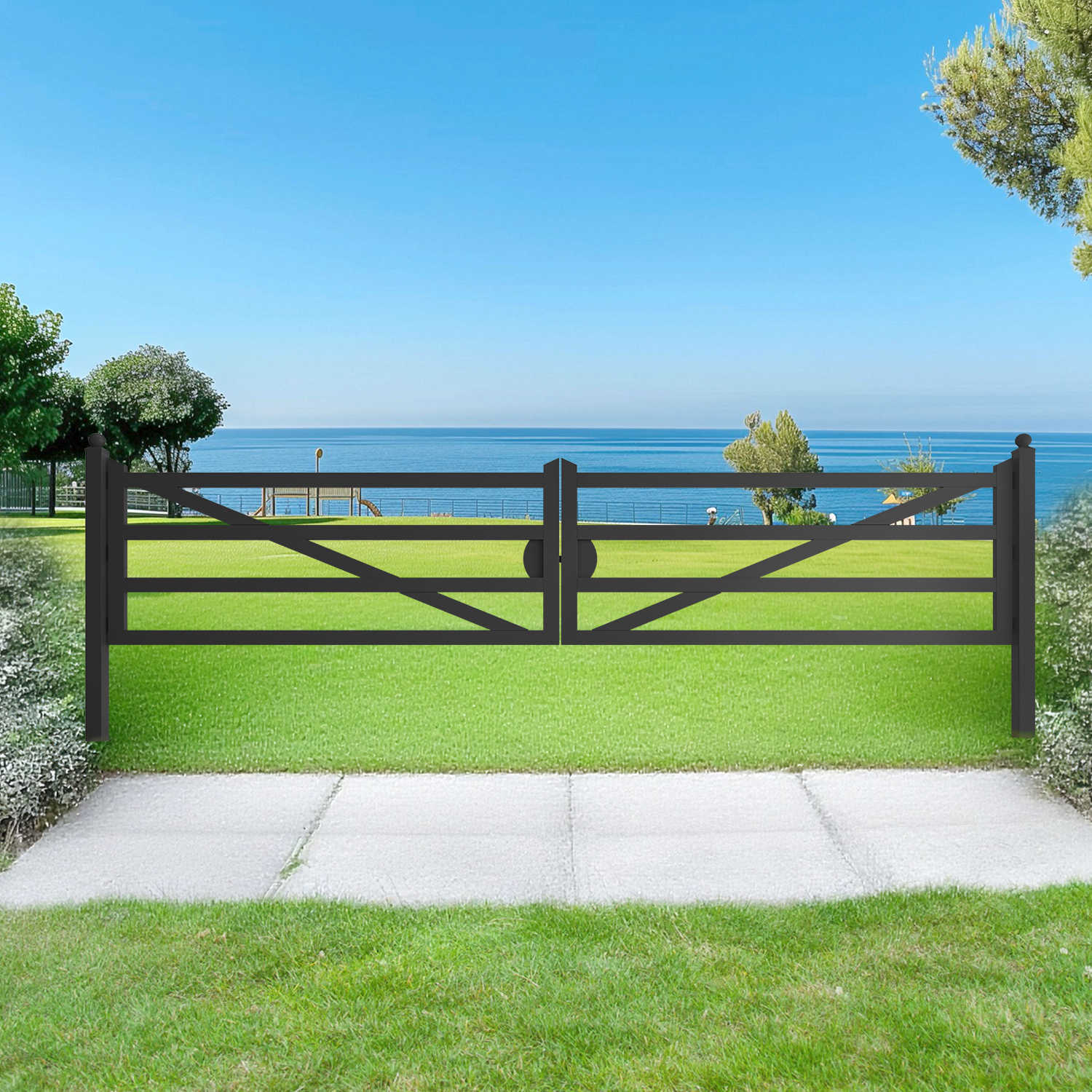 20 ft Farm Driveway Gate with Diagonal Tubes, Dual Swing - Image 4